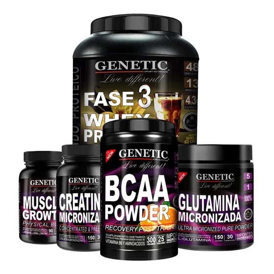 Anabol 5 Whey Protein Aminos Bcaa Glutamina Creatina Genetic