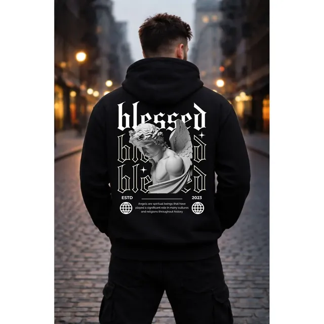 Blusa De Moletom Masculino Respect Blessed Angel Canguru