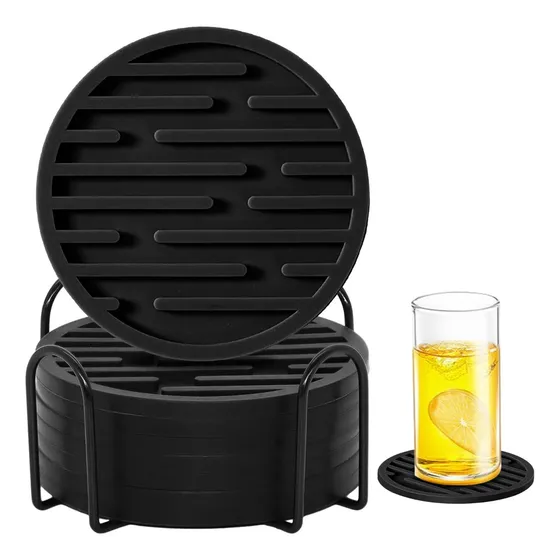 West Bay GJBD-H portavasos sílice antideslizantes posavasos soporte 8 unidades color negro