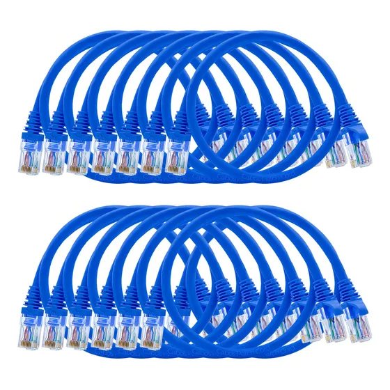 Kit 20 Unidades Cabo Patch Cord Cat6 - 50cm Azul Com Capa