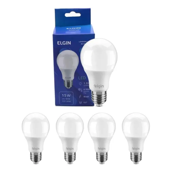 Kit 05 Lâmpadas Bulbo Led Elgin A60 15w 127/220V 6500k Branco Cor da luz Branco-frio 127/220V