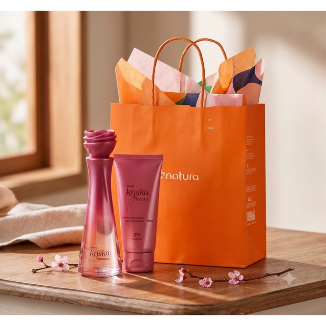 Kit Presente Kriska Romance: Deo Colônia 100ml + Hidratante Corporal 80ml + Sacola De Presente P