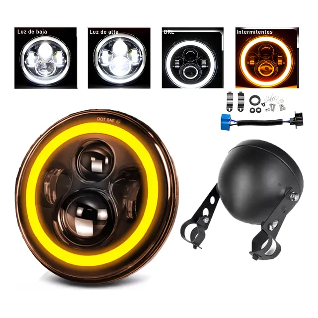 Faro Para Moto 7 Pulgadas Carcasa+cableado De Tránsito