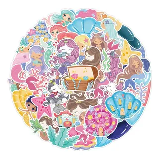 50 Pegatinas Impermeables Con Forma De Sirena Con Dibujos An 50 Pegatinas Impermeables Con Forma De Sirena Con Dibujos An