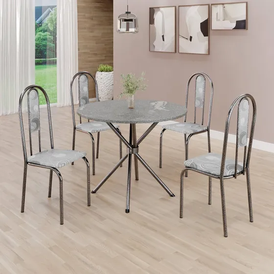 Mesa De Jantar Redonda 70cm Tampo Granito Topázio 4 Ciwt