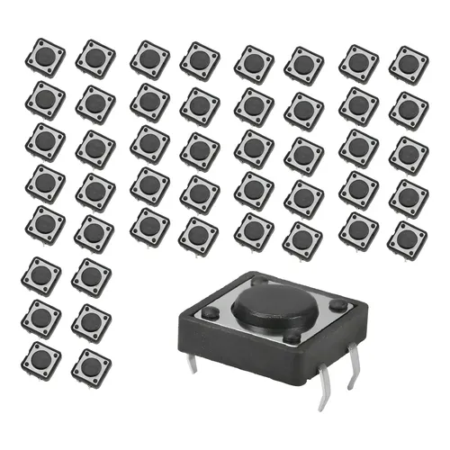 Micro Chave Botão ZX 8,5x8,5mm 6 Terminais Com Trava Cinza