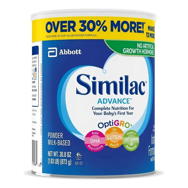 Leche de fórmula en polvo Abbott Similac Advance en lata de 1 de 873g - 0 meses a 1 años
