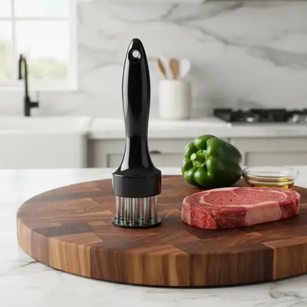 Amaciador Batedor De Carne Bife Com Furador Manual Aço Inox