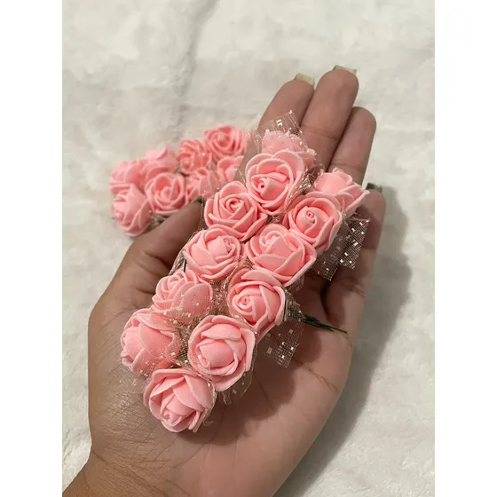 144 Mini Rosas Flores Rosinha Artificial Eva Buque Decoração