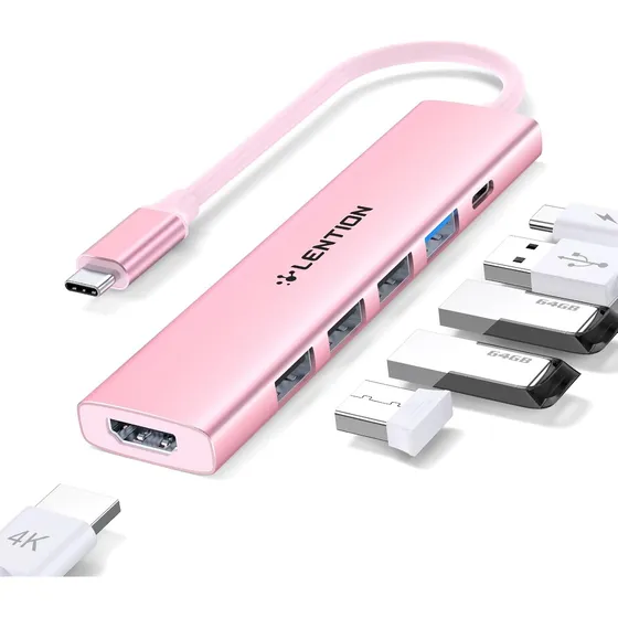 Adaptador Hub Usb 3.0 Lention Dongle Para Mac 6 Em 1 4k Hdmi