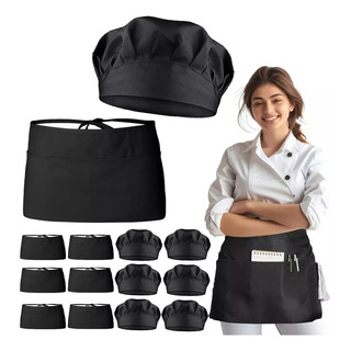 6 Gorro De Cocina + 6 Gorro De Chef Medio Mandil Delantal 6 Gorro De Cocina + 6 Gorro De Chef Medio Mandil Delantal