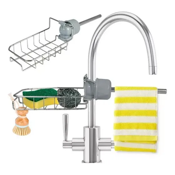 Soporte Para Esponja Y Jabon Llave Grifo Metalico Color Plateado