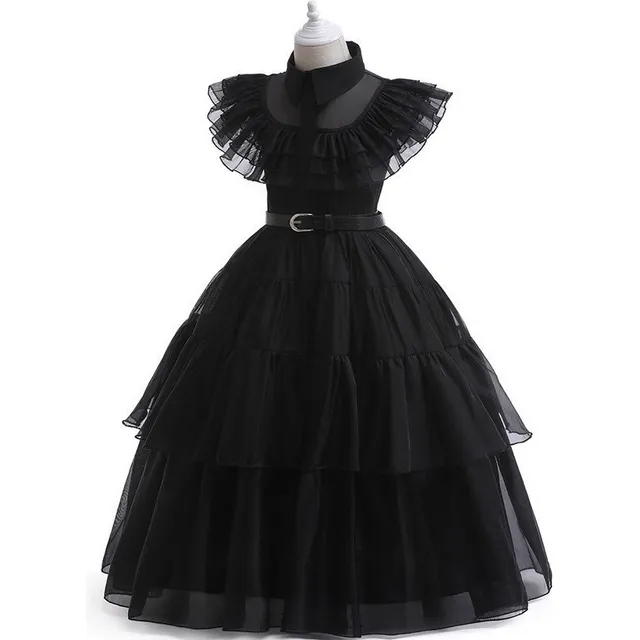 Vestido Gótica Negro Niña Halloween Cosplay Merlina Adams