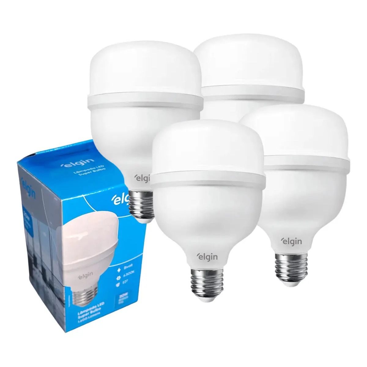 Kit 4 Lâmpadas Super Bulbo Led 20w 6500k (branca Fria) Com 1600 Lúmens Bivolt E27 - Elgin