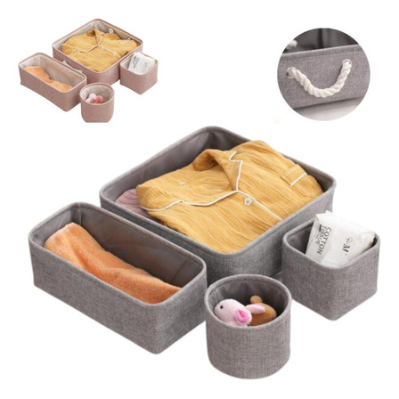 Kit 4 Caixa Cesto Organizador Tecido Linho Dobrável Multiuso Kit 4 Caixa Cesto Organizador Tecido Linho Dobrável Multiuso