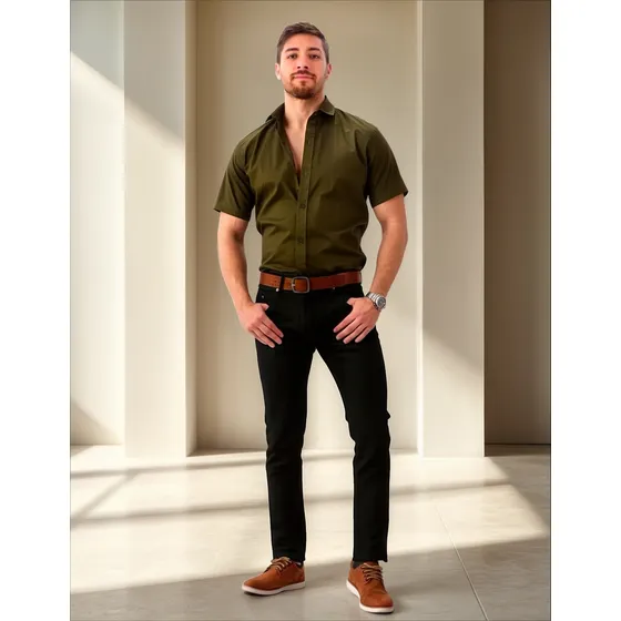 Pantalón Recto Hombre C026 Jeans Denim Gabardina Negro