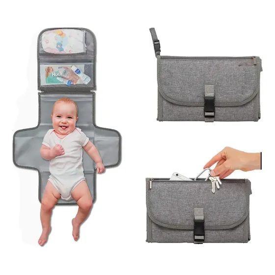 Cambiador Pañales Portátil Impermeable Bebé Mudador Plegable Color Gris