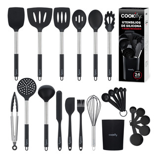 Set 24 Utensilios De Cocina Cookify De Silicona Y Acero Inoxidable Incluye Base Protegen Tus Sartenes Resistentes Al Calor Antiadherentes Color Negro/plateado Set 24 Utensilios De Cocina Cookify De Silicona Y Acero Inoxidable Incluye Base Protegen Tus Sartenes Resistentes Al Calor Antiadherentes Color Negro/plateado