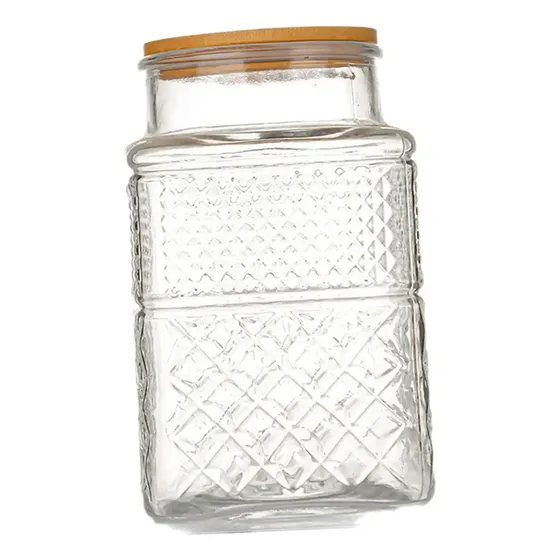 Pote Hermético Vidro Tampa Bambu Recipiente Cozinha 1850ml Incolor