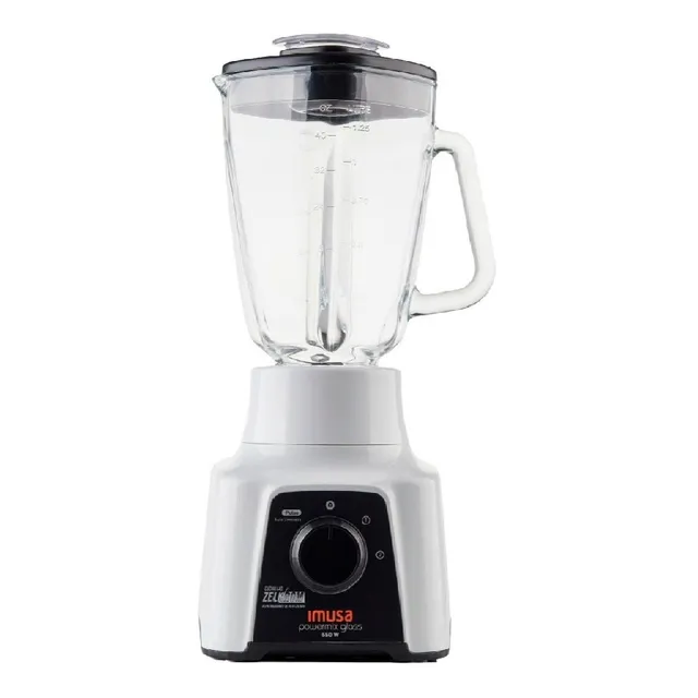 Licuadora Imusa Powermix Glass 1,25 L blanca con vaso de vidrio