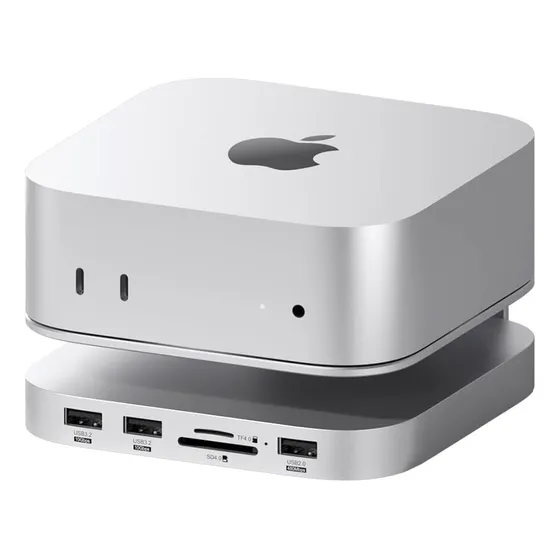 Hub Usb C Stand Case Ssd Nvme 10 Gbps P/ Mac Mini M4 Prateado