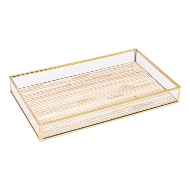 Bandeja De Metal Com Palha Dourada 20x30x6cm - Lyor Dourado Bandeja De Metal Com Palha Dourada 20x30x6cm - Lyor Dourado
