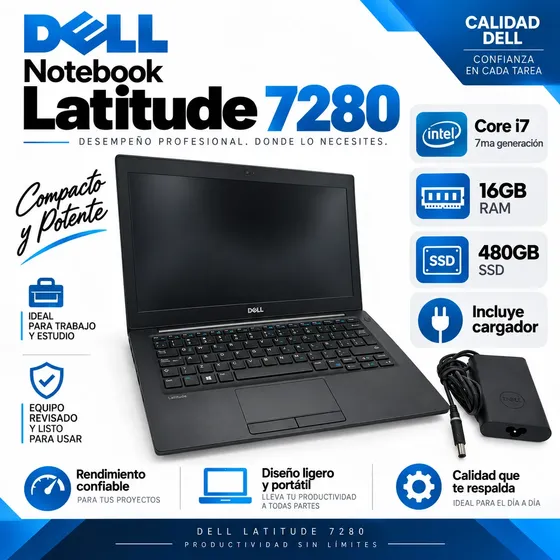 Potente Notebook Dell Latitude 7280 Core I7 7ma 16gb 480ssd (Reacondicionado)