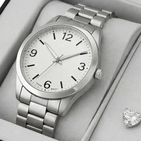 Relógio Feminino Quartzo Conjunto Colar Par De Brincos Luxo Prata