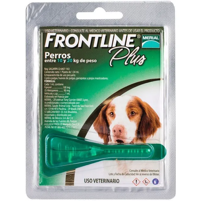 Frontline Plus Perro 10 A 20kg - Pipeta Anti Pulgas Y Piojos