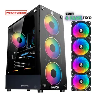 Gabinete Gamer Hayom Vidro Temperado 1749 C/ 4 Fans Rgb Cor Preto Gabinete Gamer Hayom Vidro Temperado 1749 C/ 4 Fans Rgb Cor Preto