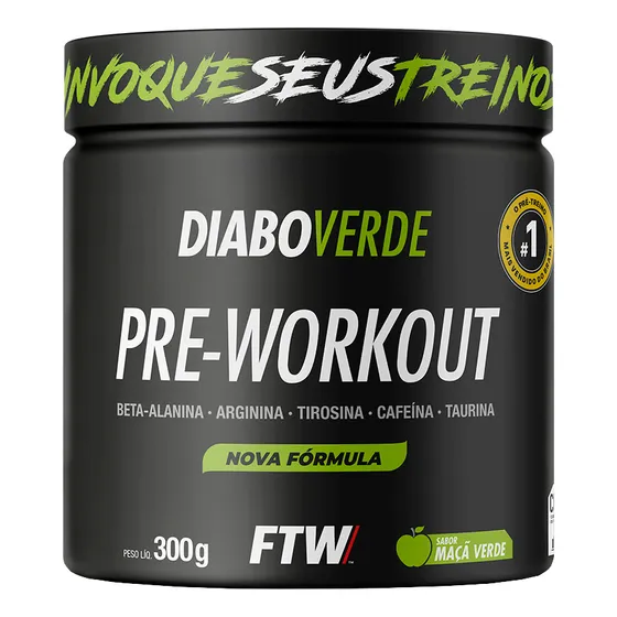 Suplemento Em Pó Pre Treino Pre Workout 300g Sabor Maça Verde FTW - DIABO VERDE