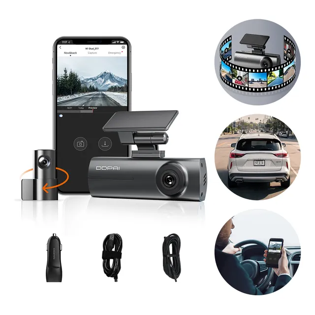 Ddpai N1 Dual Câmera Veicular 1296p 135° Nightvis Preto