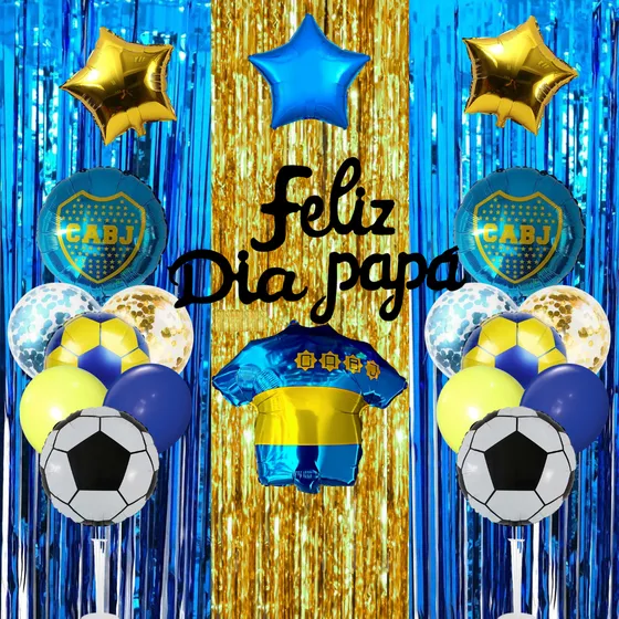 Combo Globos Feliz Dia Papá Fiesta Tematica Deco Boca Futbol Azul Día Del Padre