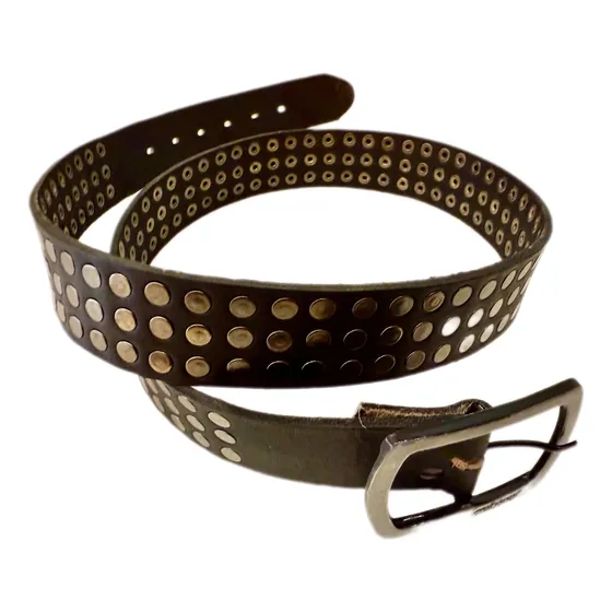 Cinturón Cinto Cuero Real Triple Remache Tacha Negro 115