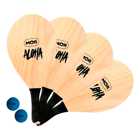 Set 4 Paletas De Madera + 2 Pelotas Para Playa Mor