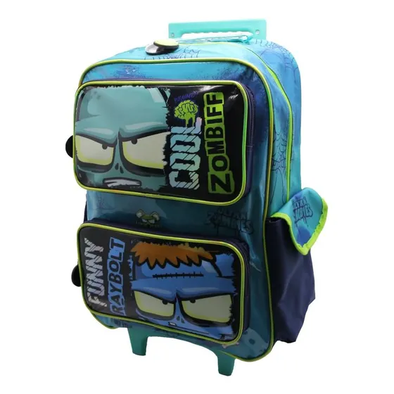 Mochila Escolar Cresko Ultra Zombie 18p Carrito Rueditas Color Azul Diseño de la tela Liso