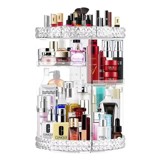 Organizador Maquiagem Perfume Acrílico Giratório Bancada Cor Transparente