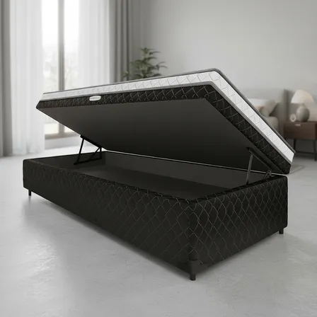 Cama Box Baú Conjugada De Espuma D28 Nappoli Solteiro 88cm Preto