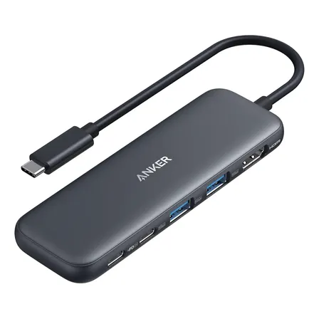 Hub Usb C 5 Em 1 Anker Adaptador Com Dock Station Com Hdmi 4k, Portas Usb 3.0 5gbps E Carregamento Pd 100w Para Macbook Pro Air, Notebooks Preto