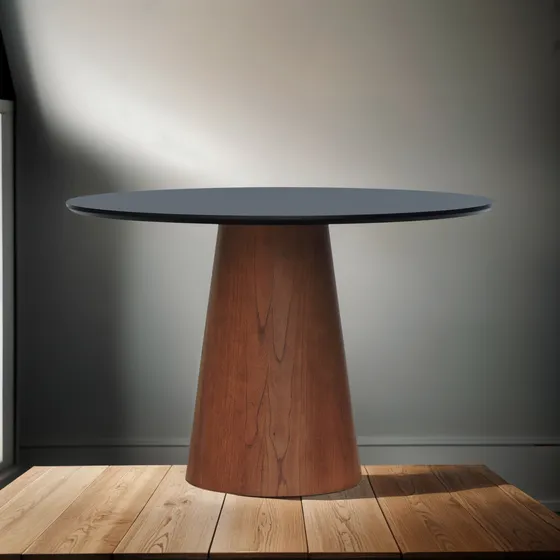 Mesa De Jantar Base Cone Tampo Laminado/laqueado Ø120 Amêndo