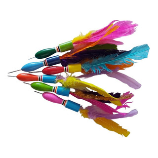 Set De 6 Dardos Madera Artesanal Plumas Coloridos Set De 6 Dardos Madera Artesanal Plumas Coloridos
