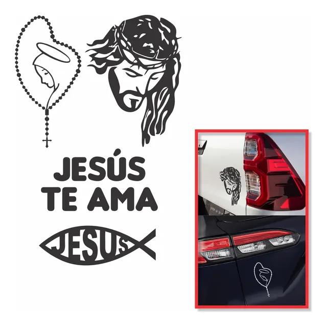 Set X4 Calcomanias Auto Tuning Camion Jesus Vinilo Plotter