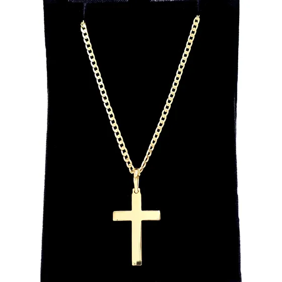 Conjunto Corrente E Pingente De Ouro 18k 750 Grumet E Cruz