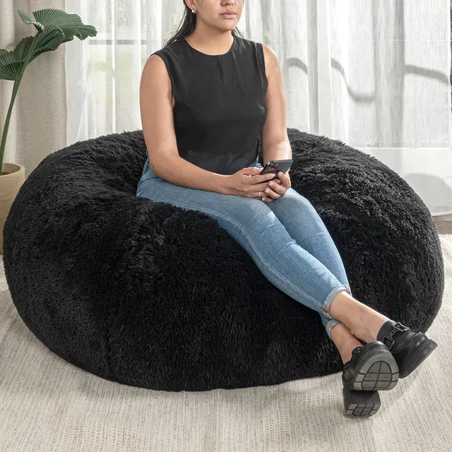 Sillón Puff Gigante Peluche 120 Cm Pufs Color Negro