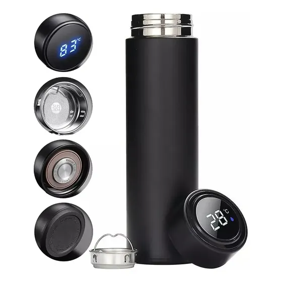Garrafa Térmica De Água Café Inox Com Termômetro Digital Smart Cup 500 mL Negro Cores Variadas - SóLar Variedades Utensílios