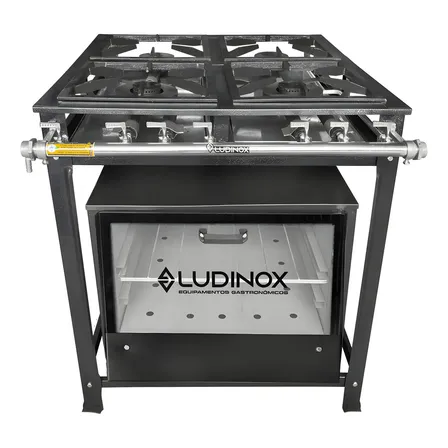 Fogão Industrial 4 Bocas 30x30 P5 Com Forno 100l Tampa Vidro Gás