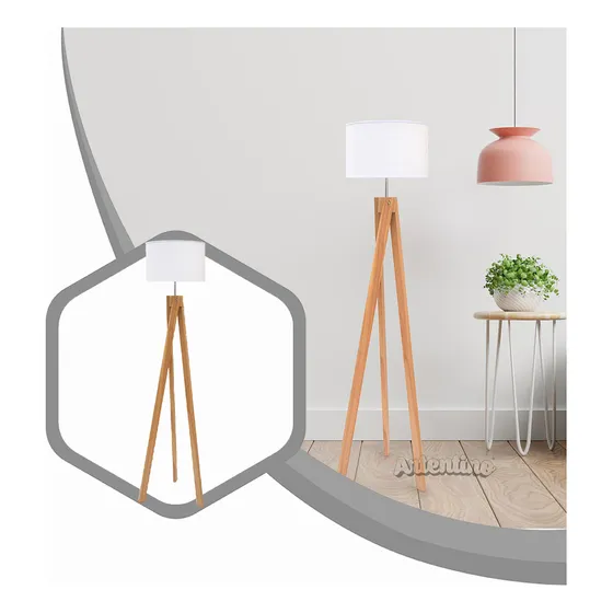 Lampara Pie Madera Nordica Deco Artentino Diseño Apto Led