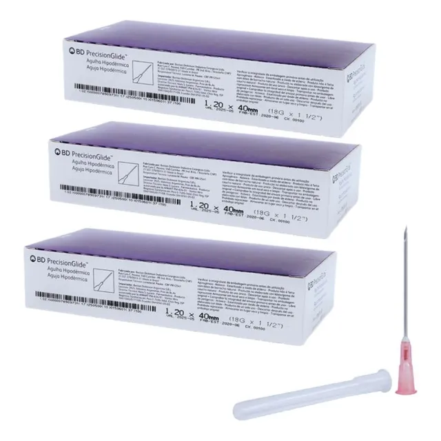 Agulha Descartavel 18g 40x12 Bd Rosa Aspiração - Kit 300un