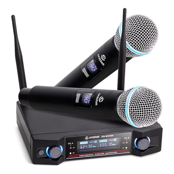 Microfone Sem Fio Duplo Uhf Visor Digital Wireless Karaokê 