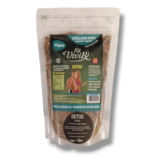 Algas Psyllium Husk Laxante Vegetal Detox Kit Vivir 230g